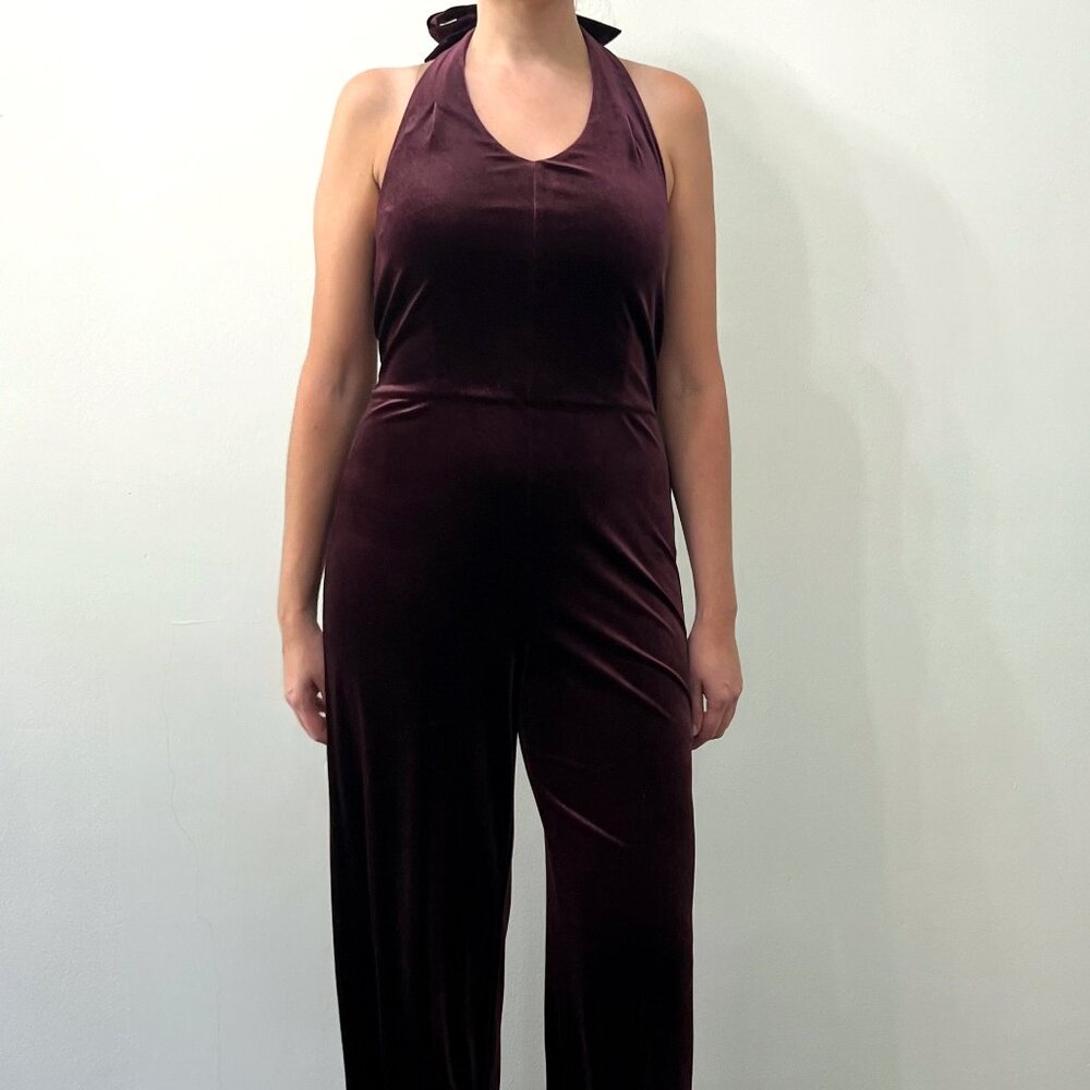 Fun Burgundy Velvet Halter Jumpsuit